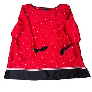 Liz Claiborne Career Red Polka‎ Dot heart blouse Shirt Top XL Valentines Day